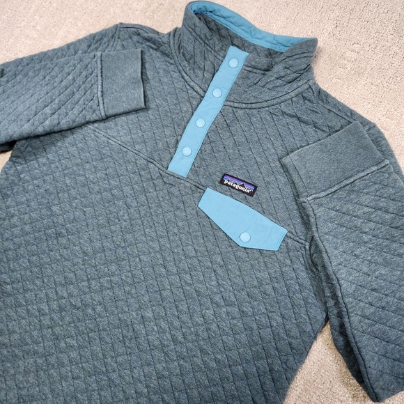 Patagonia Sweaters - Patagonia Sweatshirt Women Medium Quilted Snap T Pullover Organic Cotton Gray